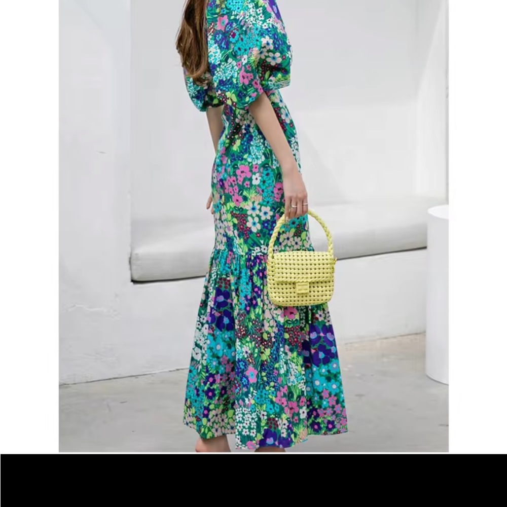 Floral Blue and Green Maxi Dress